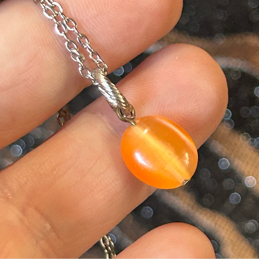 Handcrafted vintage cat eye glass pendant on chain necklace